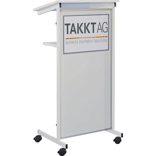 Lectern, 2 shelves, front made of sheet steel, white.