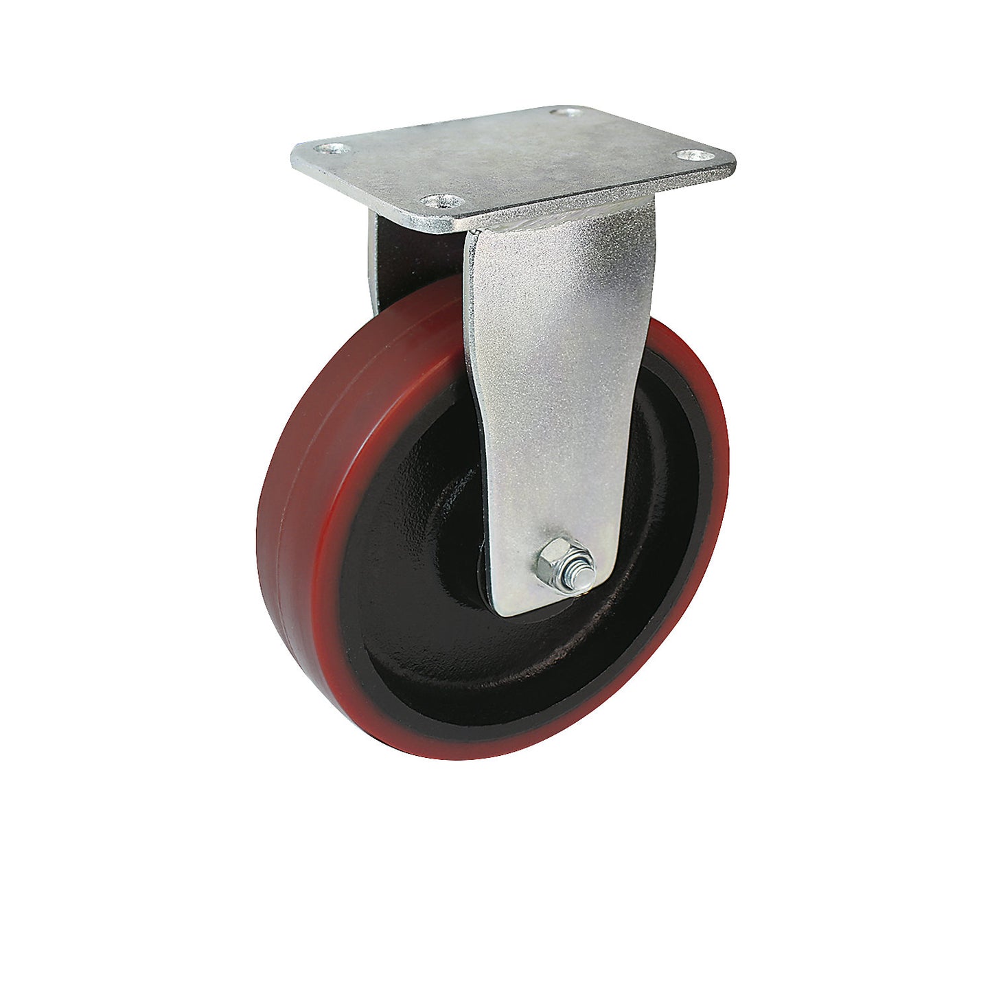 Polyurethane tyre, plate dims. 138 x 110 mm, wheel Ø x width 125 x 50 mm, fixed castor.
