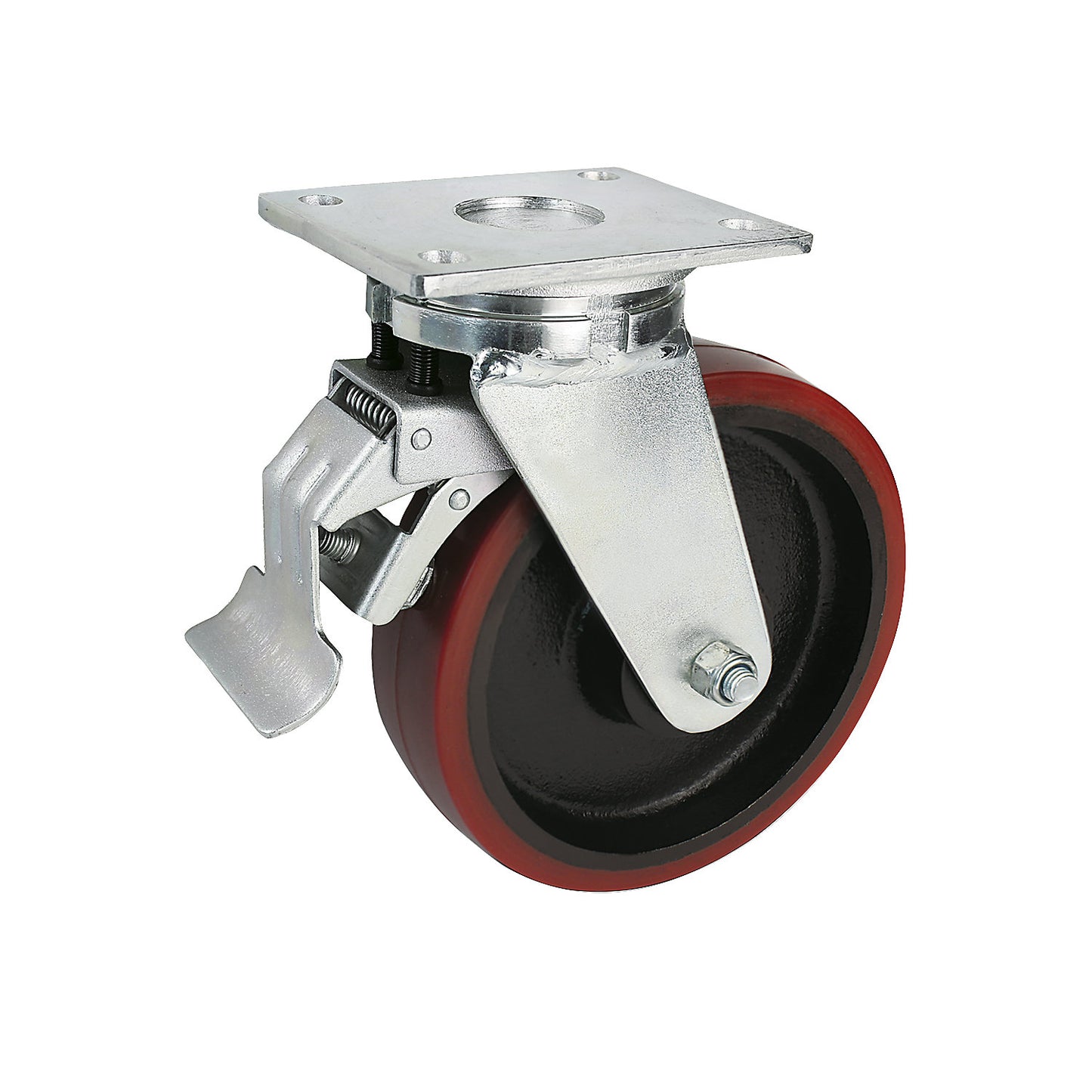Polyurethane tyre, plate dims. 175 x 140 mm, wheel Ø x width 300 x 75 mm, swivel castor with double stop.