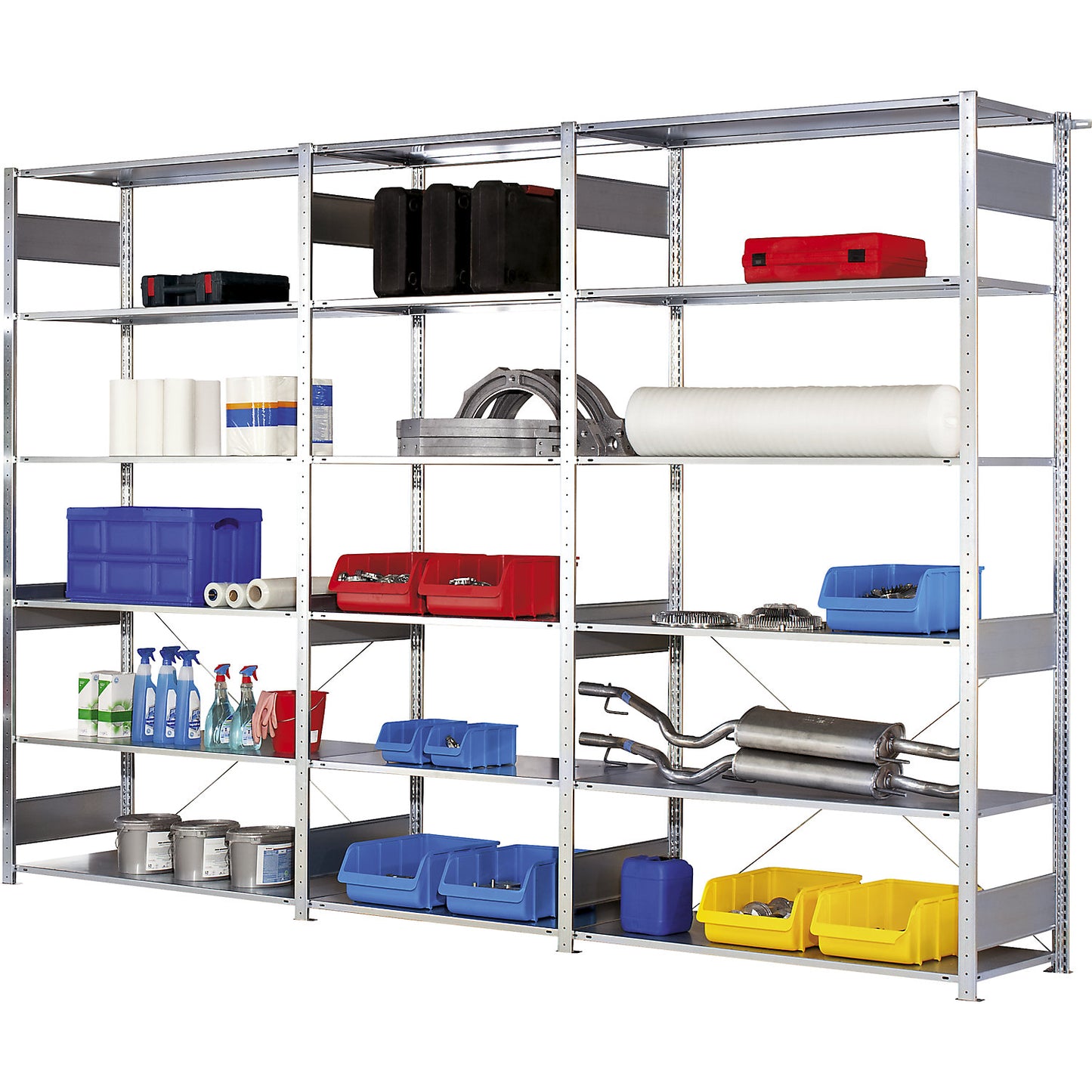 Boltless shelving unit, single row, shelf WxD 1000 x 400 mm, zinc plated, height 2000 mm, standard shelf unit.