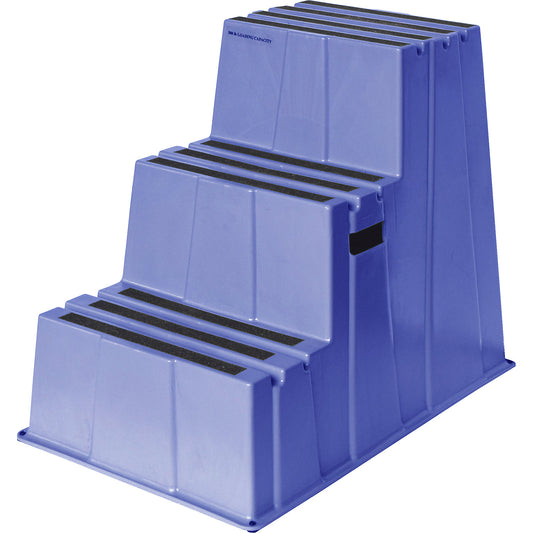 Plastic step with non-slip step surface, max. load 150 kg, 3 steps, blue.
