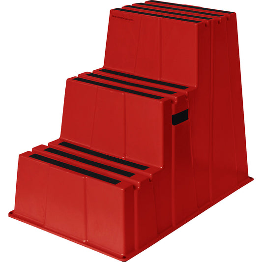 Plastic step with non-slip step surface, max. load 150 kg, 3 steps, red.