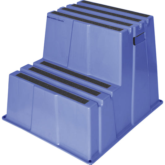 Plastic step with non-slip step surface, max. load 150 kg, 2 steps, blue.
