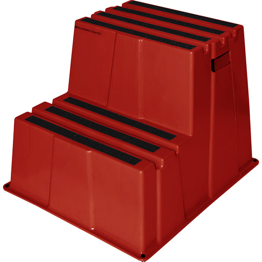 Plastic step with non-slip step surface, max. load 150 kg, 2 steps, red.