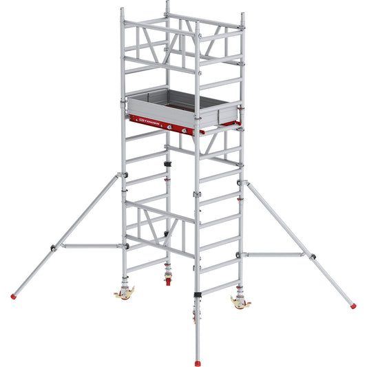 Standard MiTOWER quick assembly mobile access tower, wooden platform, LxW 1200 x 750 mm, working height 4 m.