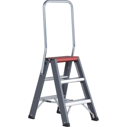 Aluminium step ladder, double sided access, 2 x 3 steps, working height 2700 mm.