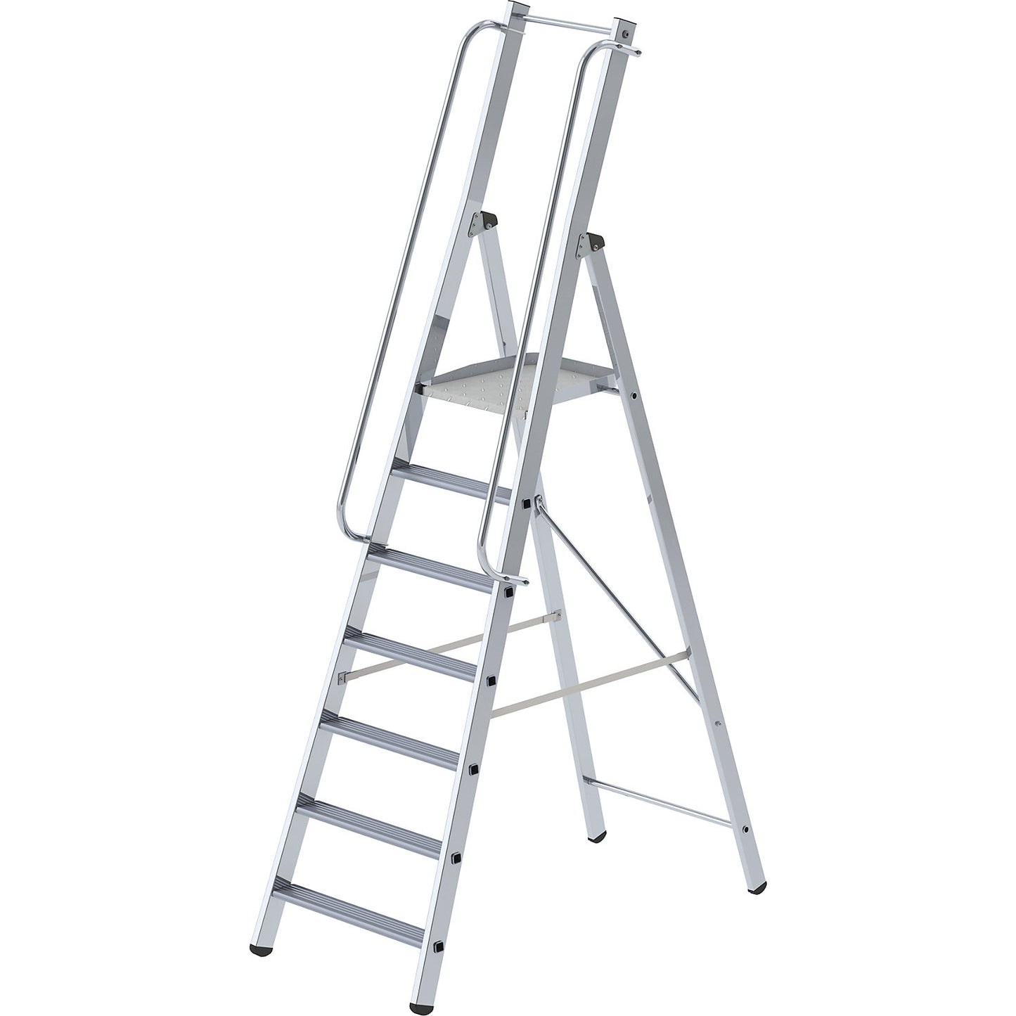 Aluminium step ladder, single sided access, 7 steps.