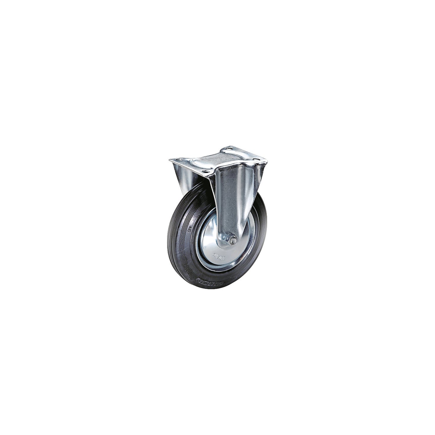 Solid rubber tyre on sheet steel rim, wheel Ø x width 250 x 60 mm, fixed castor.