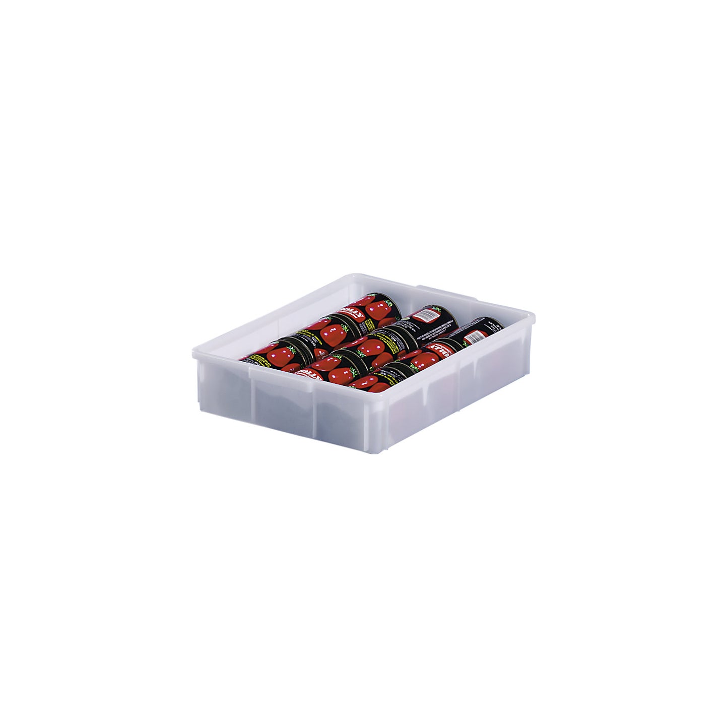 Plastic stacking container, capacity 9.4 l, external dimensions LxWxH 428 x 307 x 88 mm, natural.