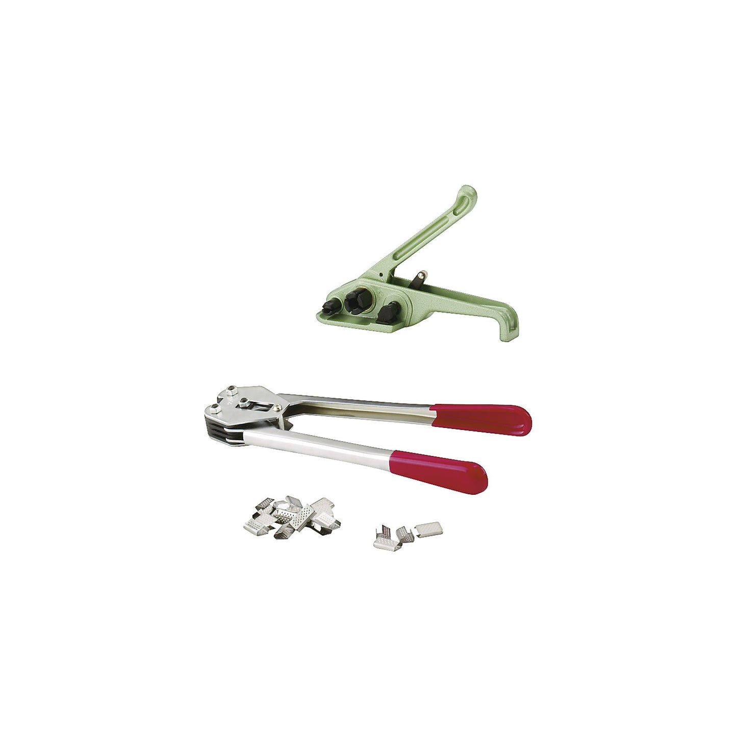 Tensioning tool and sealing tongs for PP strapping, manual, for strapping width 12 mm.