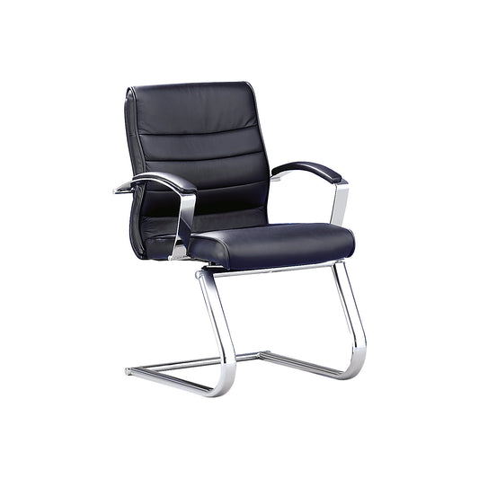 Visitor's easy chair, black leather, with leather arm rests.