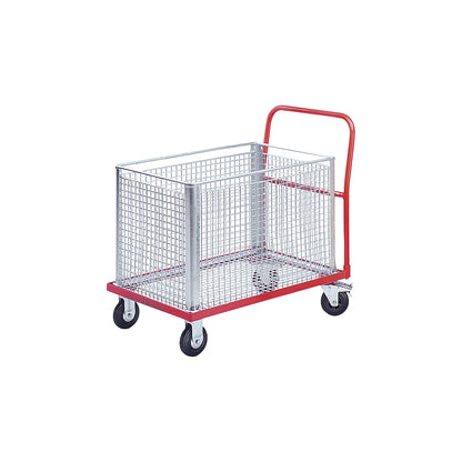 Steel platform truck, frame LxW 830 x 580 mm, for wire mesh baskets, max. load 200 kg.