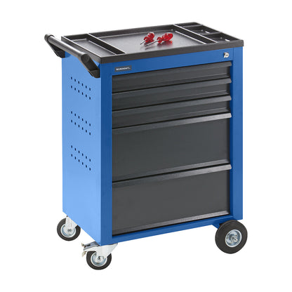 Tool trolley, 5 drawers with individual pull-out stops, HxWxD 930 x 630 x 410 mm, blue.