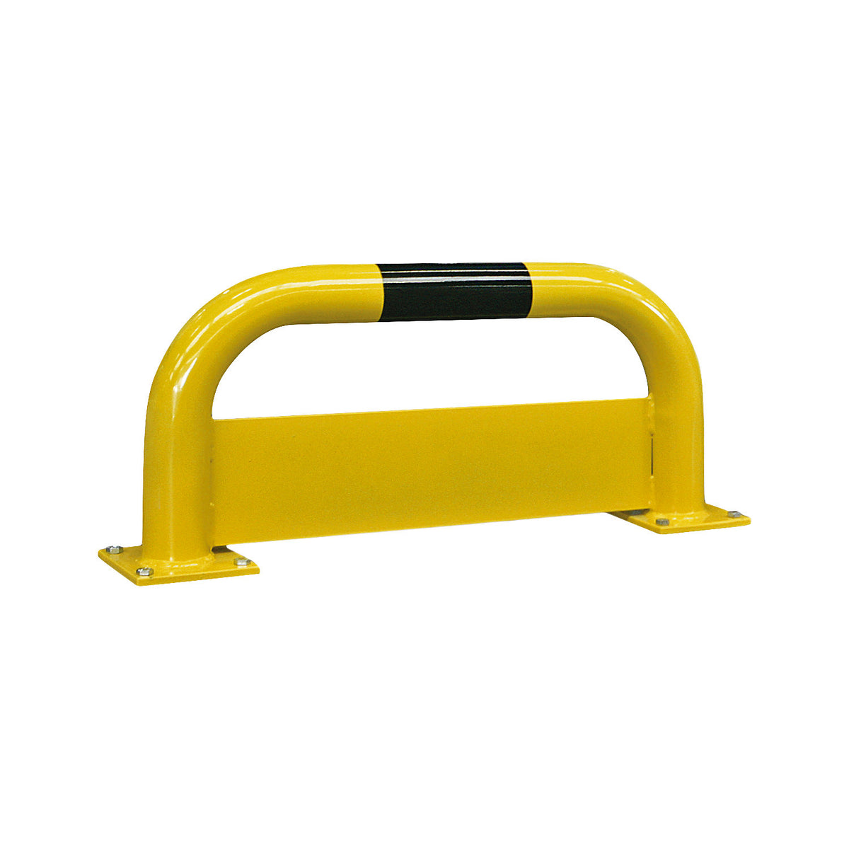 Crash protection barrier with forklift guard, Ø 76 mm, indoor areas, HxW 350 x 750 mm, forklift guard 150 mm.