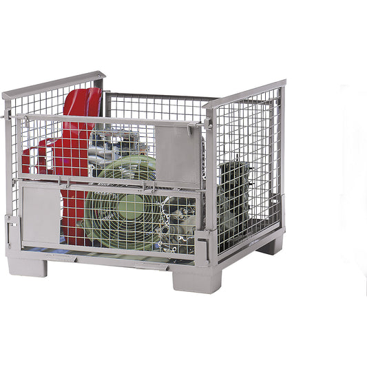 Collapsible stacking box, LxWxH 1200 x 800 x 970 mm, sheet steel side panels, with integrated labelling plate, 1+ items.