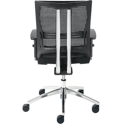 NET-MOTION office swivel chair, with mesh back rest and lumbar support, black back rest and seat, chrome plated frame.