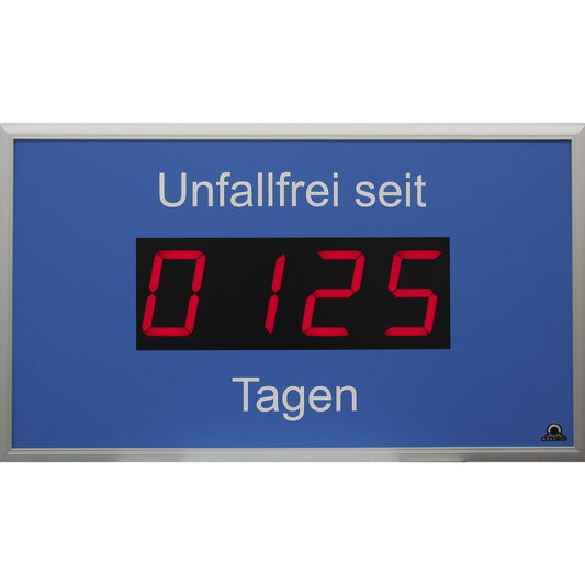 Outdoor LED display, days without an accident, HxWxD 400 x 700 x 60 mm, white aluminium.