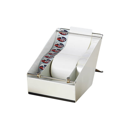 Adhesive label dispenser, for inside and outside roll winding, max. roll Ø 240 mm, LxWxH 290 x 283 x 180 mm.
