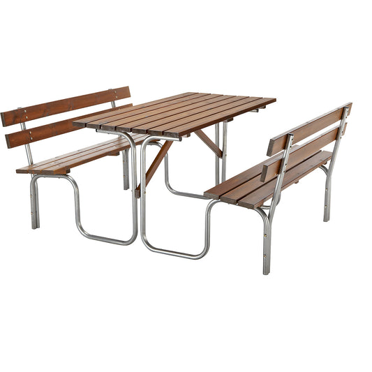 Picnic bench, desk and 2 benches, length 1500 mm, brown.