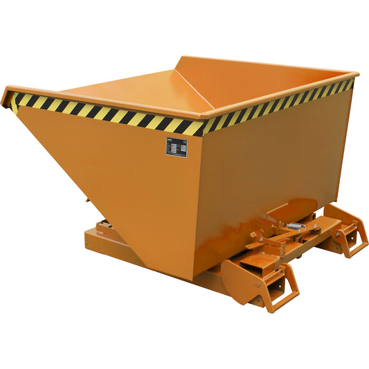 Automatic tilting skip, capacity 1.2 m³, orange RAL 2000.