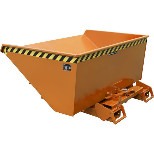 Automatic tilting skip, capacity 0.9 m³, orange RAL 2000.