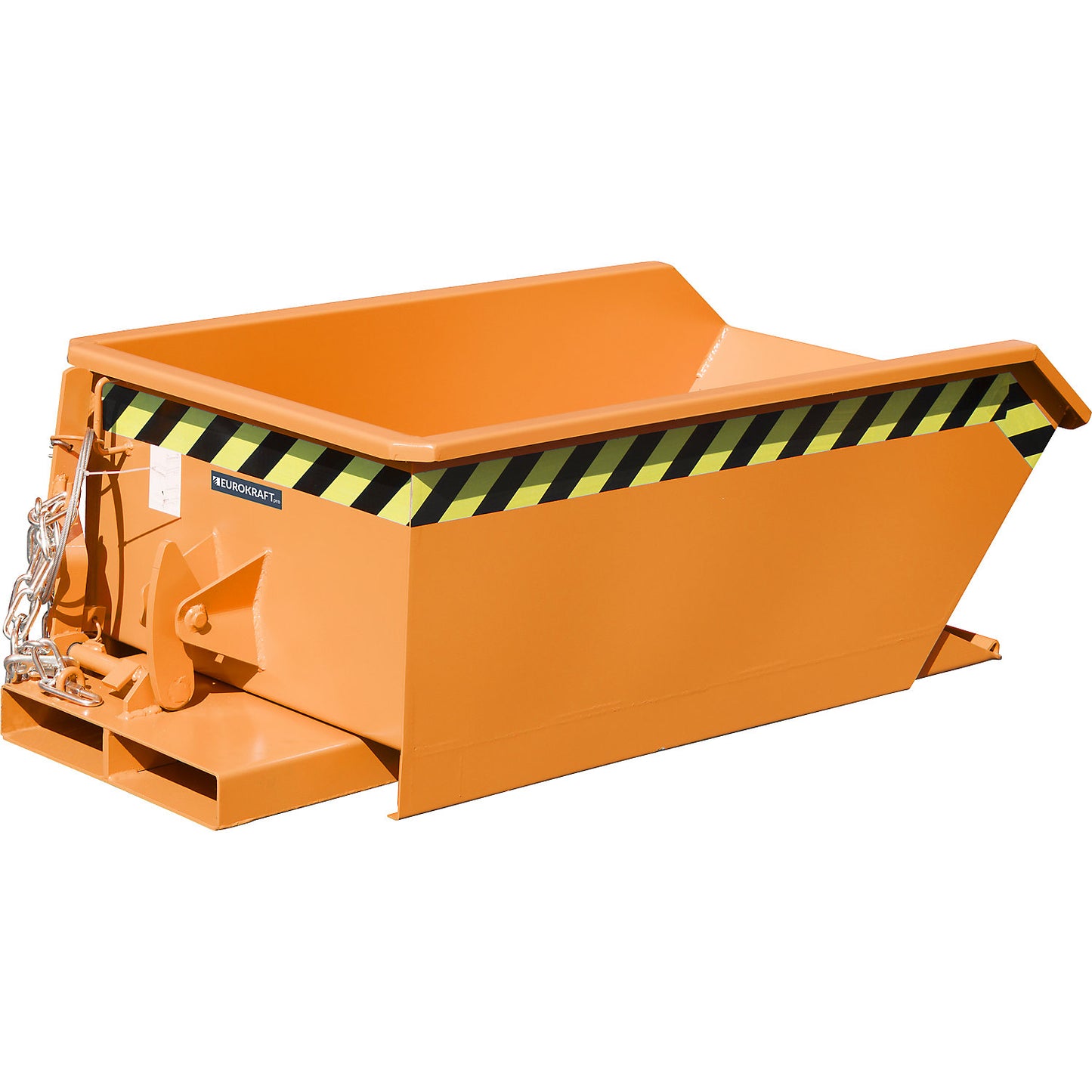 Mini tilting skip, low front edge, capacity 0.27 m³, orange RAL 2000.