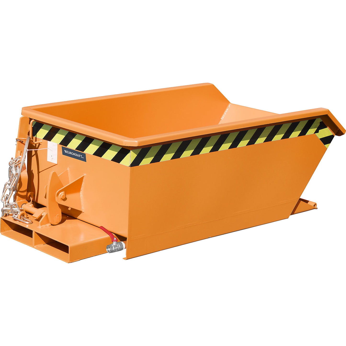Mini tilting skip for metal swarf, low overall height, capacity 0.23 m³, orange RAL 2000.