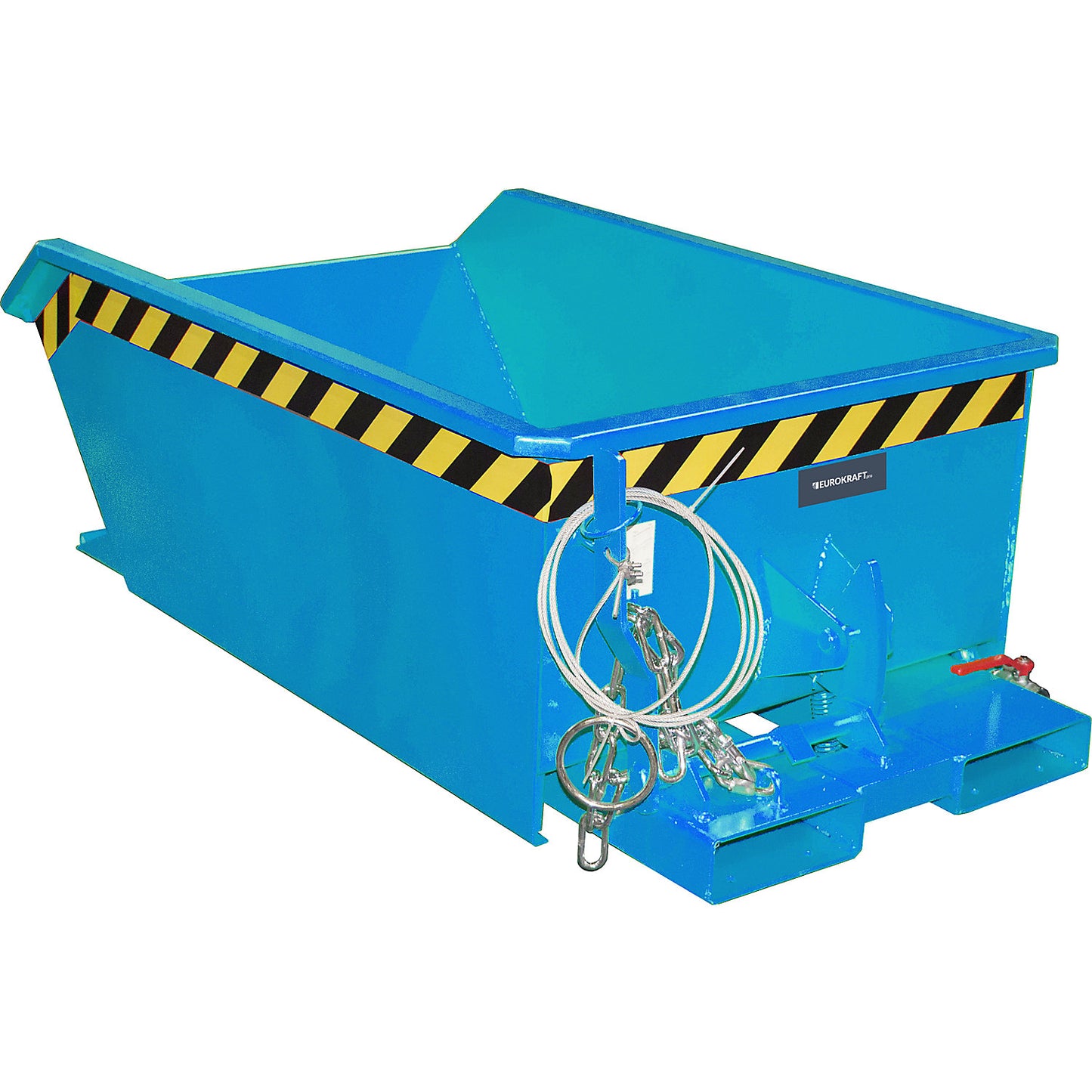 Mini tilting skip for metal swarf, low overall height, capacity 0.27 m³, blue RAL 5012.