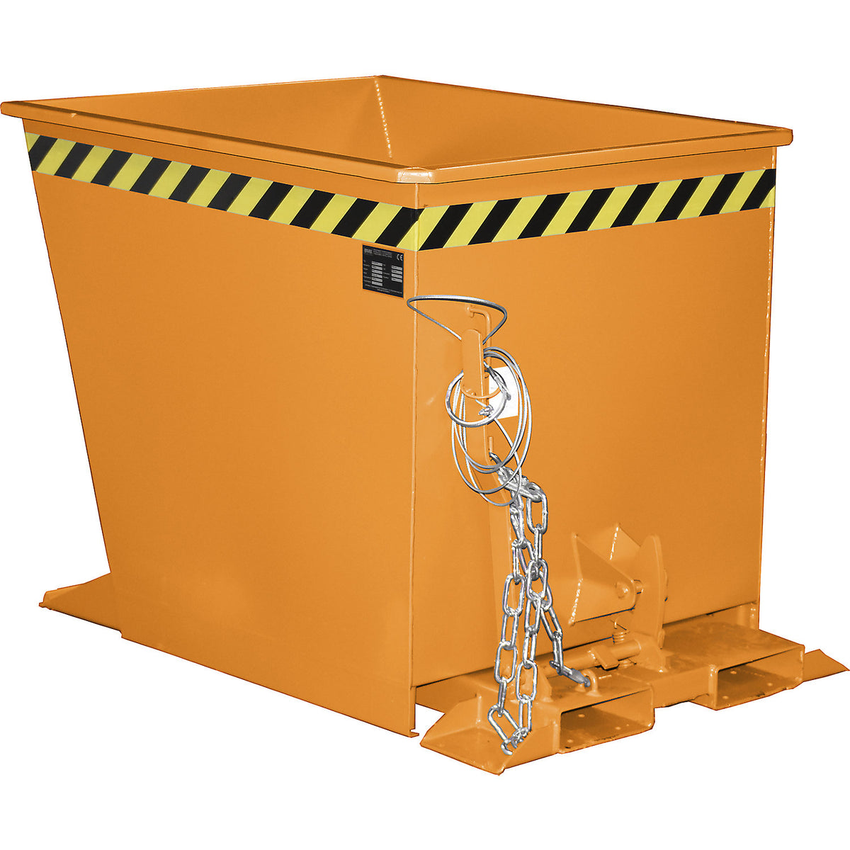 Tilting skip for tugger trains, capacity 0.55 m³, orange RAL 2000.