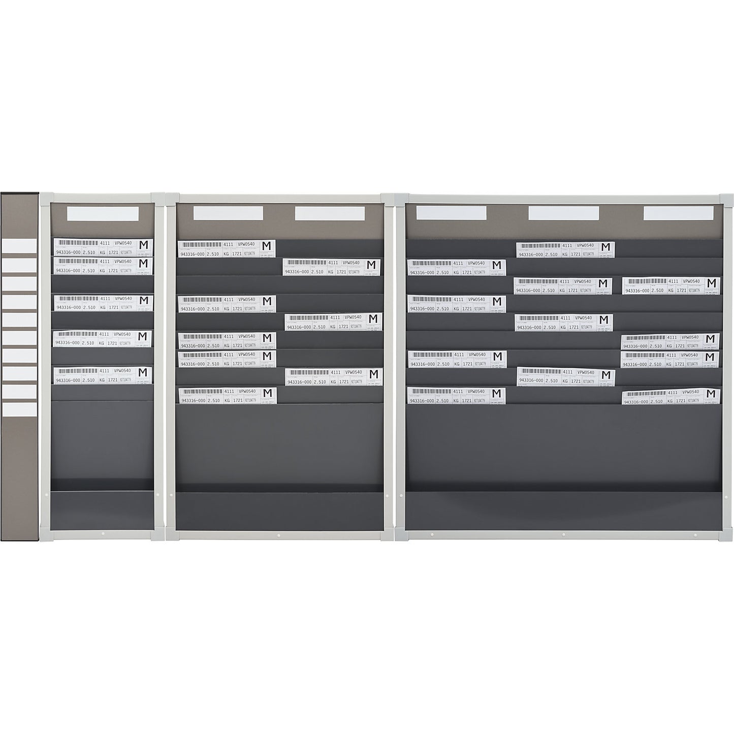 Card sorting board system, 10 compartments, height 750 mm, with 3 rows.