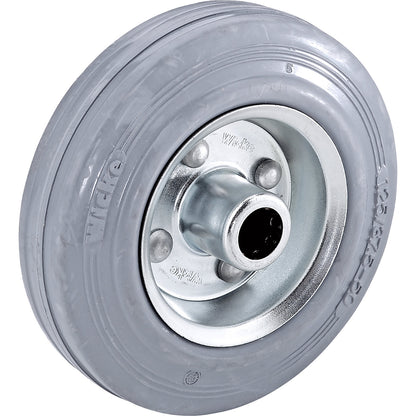 Solid rubber tyre, non-marking, on sheet steel rim, roller bearings, wheel Ø x width 125 x 38 mm.