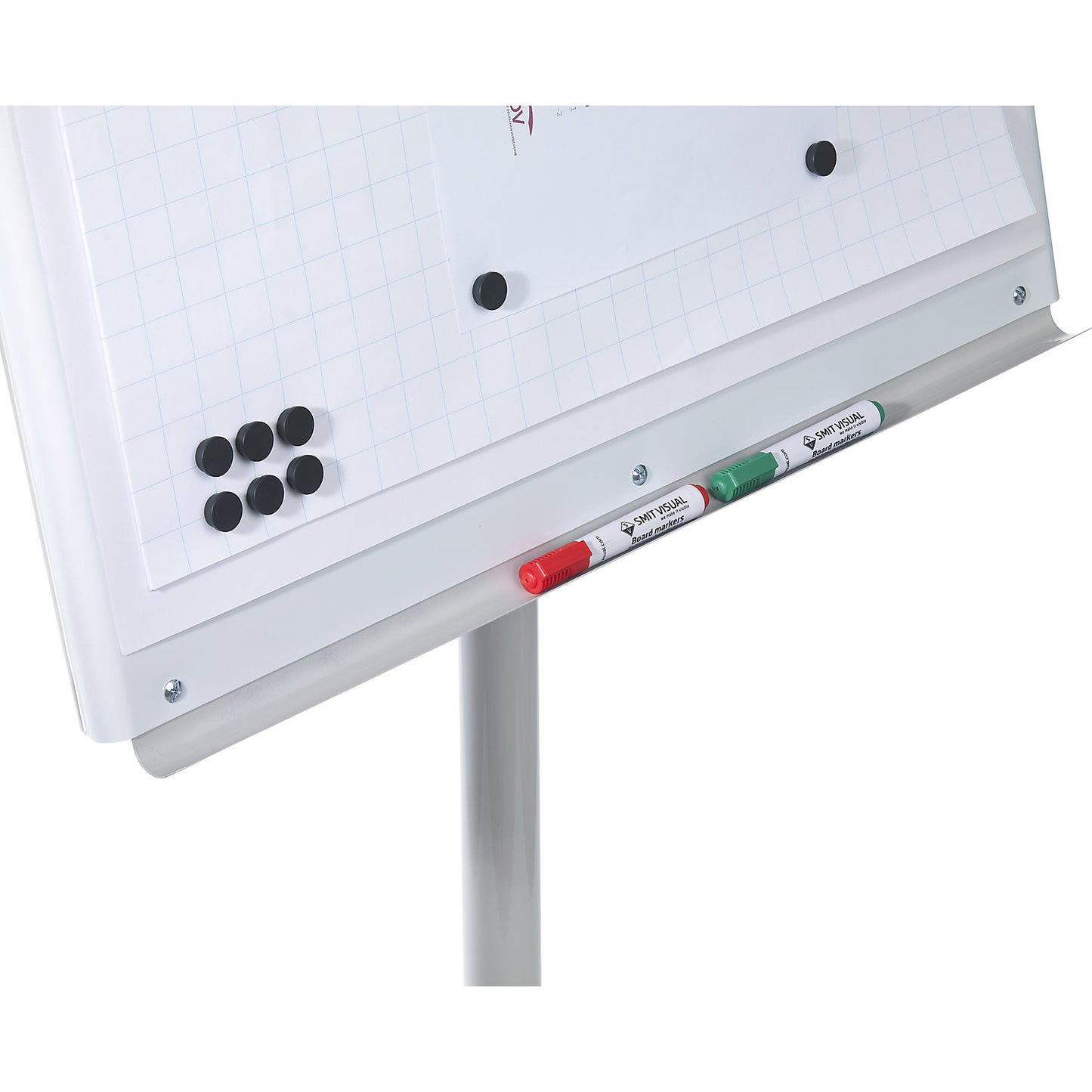Flip-chart set incl. accessories, height adjustable, 1700 - 2000 mm, with stable round base Ø 640 mm, 5 swivel castors.