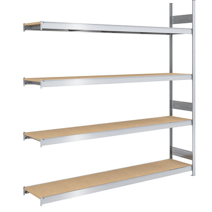 Wide span boltless shelf unit chipboard panels, height 2500 mm, width 2250 (2 x 1125) mm, max. bay load 1750 kg, depth 500 mm, extension shelf unit.