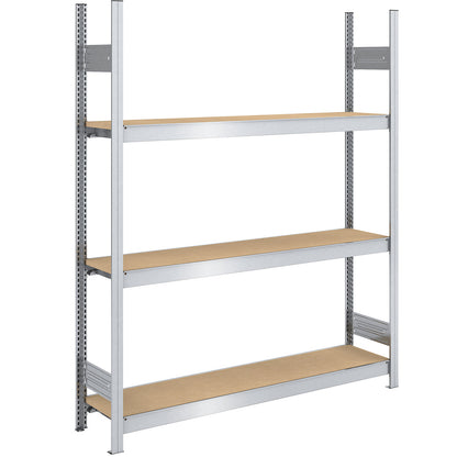 Wide span boltless shelf unit chipboard panels, height 2000 mm, width 1500 mm, max. bay load 1200 kg, depth 400 mm, standard shelf unit.