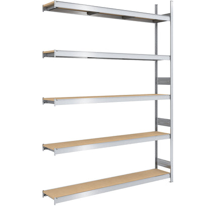 Wide span boltless shelf unit chipboard panels, height 3000 mm, width 2000 mm, max. bay load 2000 kg, depth 400 mm, extension shelf unit.