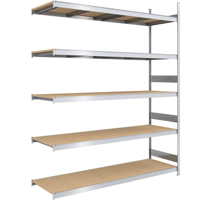 Wide span boltless shelf unit chipboard panels, height 3000 mm, width 2250 (2 x 1125) mm, max. bay load 2000 kg, depth 800 mm, extension shelf unit.