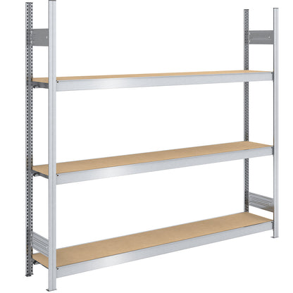 Wide span boltless shelf unit chipboard panels, height 2000 mm, width 2000 mm, max. bay load 1200 kg, depth 400 mm, standard shelf unit.