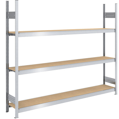 Wide span boltless shelf unit chipboard panels, height 2000 mm, width 2250 (2 x 1125) mm, max. bay load 1200 kg, depth 400 mm, standard shelf unit.