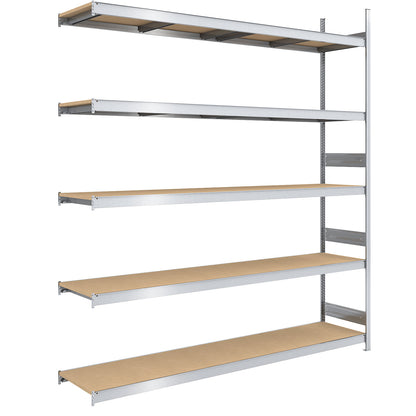 Wide span boltless shelf unit chipboard panels, height 3000 mm, width 2500 (2 x 1250) mm, max. bay load 2000 kg, depth 600 mm, extension shelf unit.