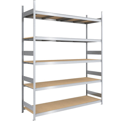 Wide span boltless shelf unit chipboard panels, height 3000 mm, width 2250 (2 x 1125) mm, max. bay load 2000 kg, depth 800 mm, standard shelf unit.