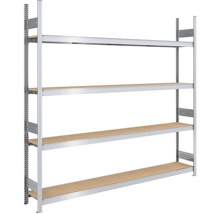 Wide span boltless shelf unit chipboard panels, height 2500 mm, width 2500 (2 x 1250) mm, max. bay load 1750 kg, depth 400 mm, standard shelf unit.