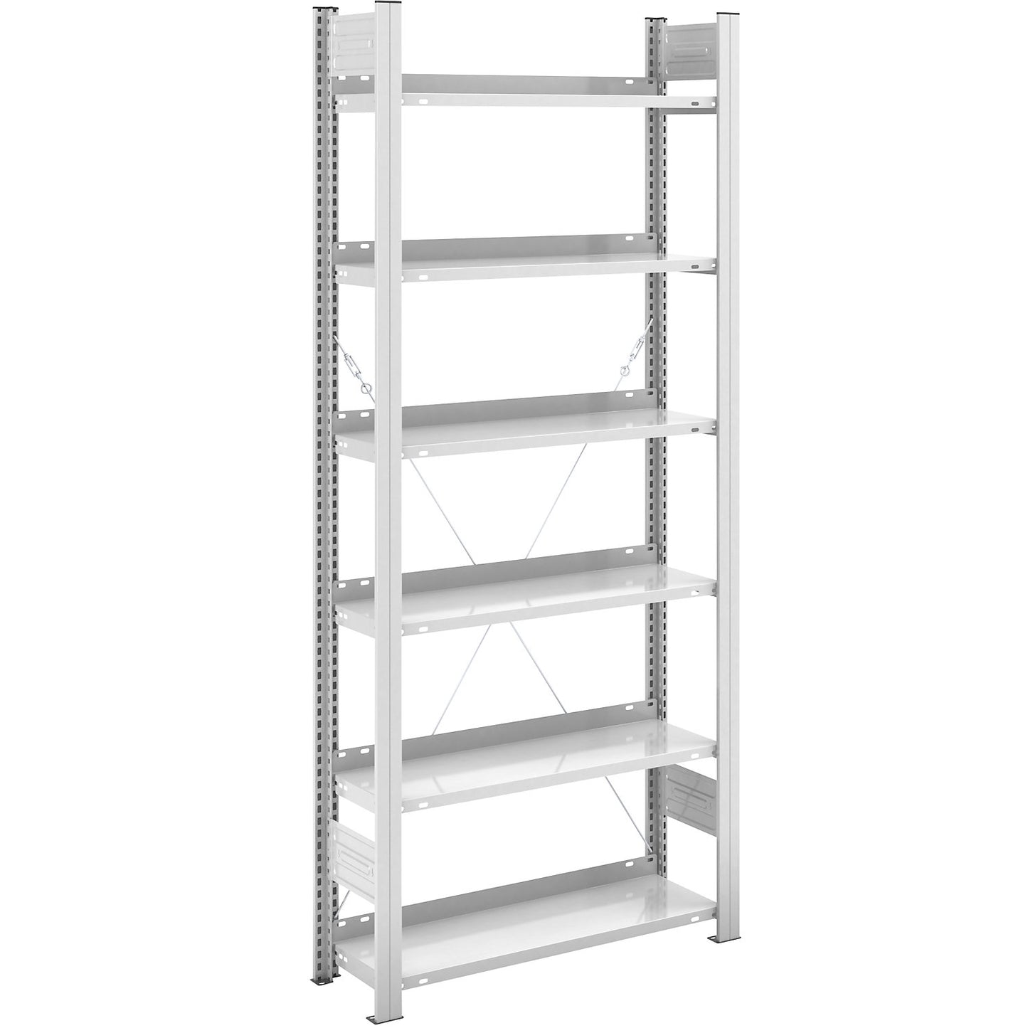 Boltless filing shelf unit, RAL 7035, shelf height 2000 mm, single sided, standard shelf unit, WxD 750 x 300 mm.
