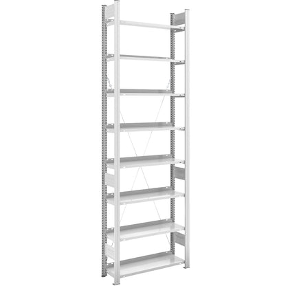 Boltless filing shelf unit, RAL 7035, shelf height 2700 mm, single sided, standard shelf unit, WxD 750 x 300 mm.
