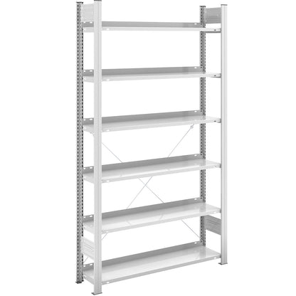 Boltless filing shelf unit, RAL 7035, shelf height 2000 mm, single sided, standard shelf unit, WxD 1000 x 300 mm.