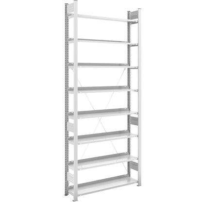 Boltless filing shelf unit, RAL 7035, shelf height 2700 mm, single sided, standard shelf unit, WxD 1000 x 300 mm.