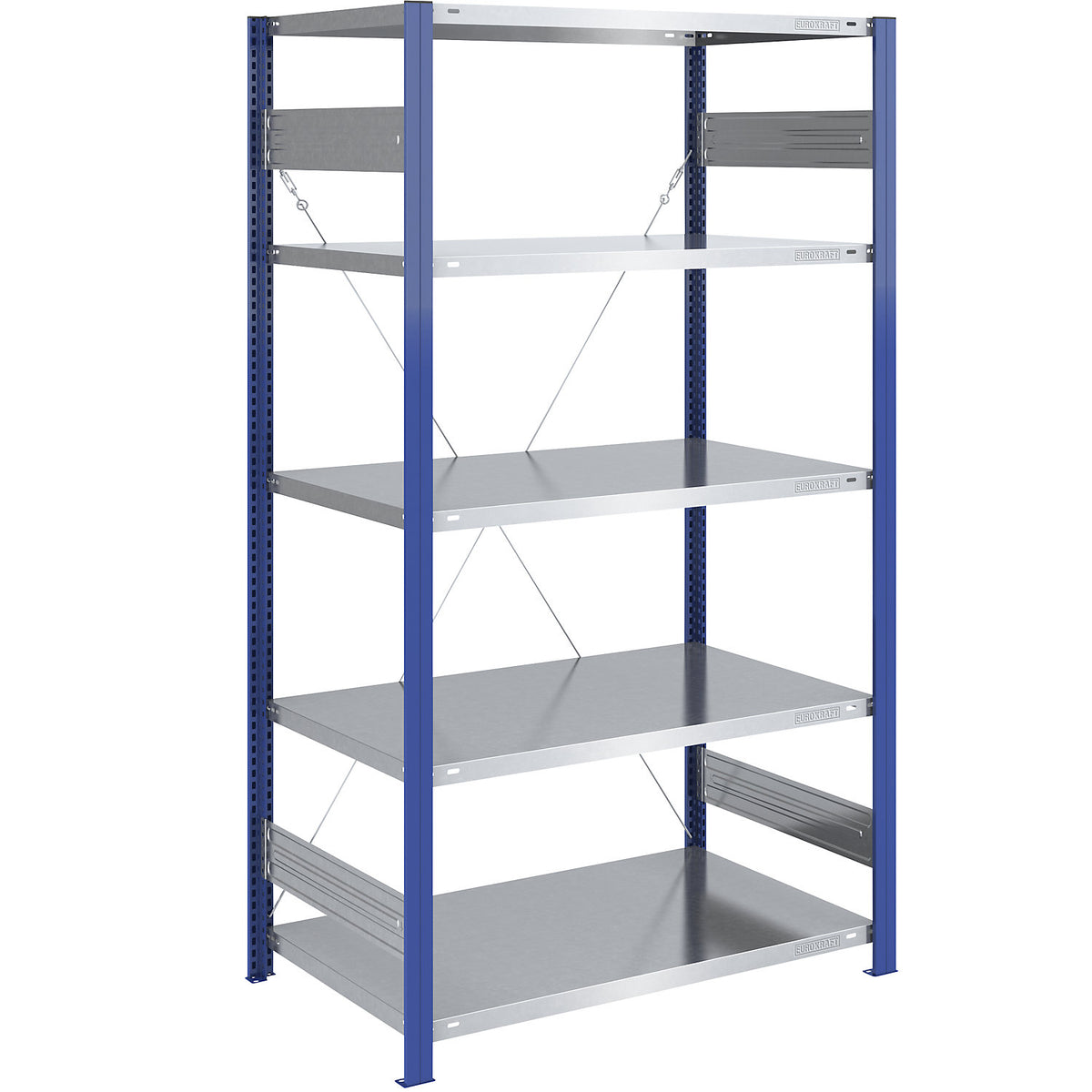 Boltless shelving unit, light duty, single-sided, HxWxD 2000 x 1000 x 800 mm, blue/zinc plated, standard shelf unit.