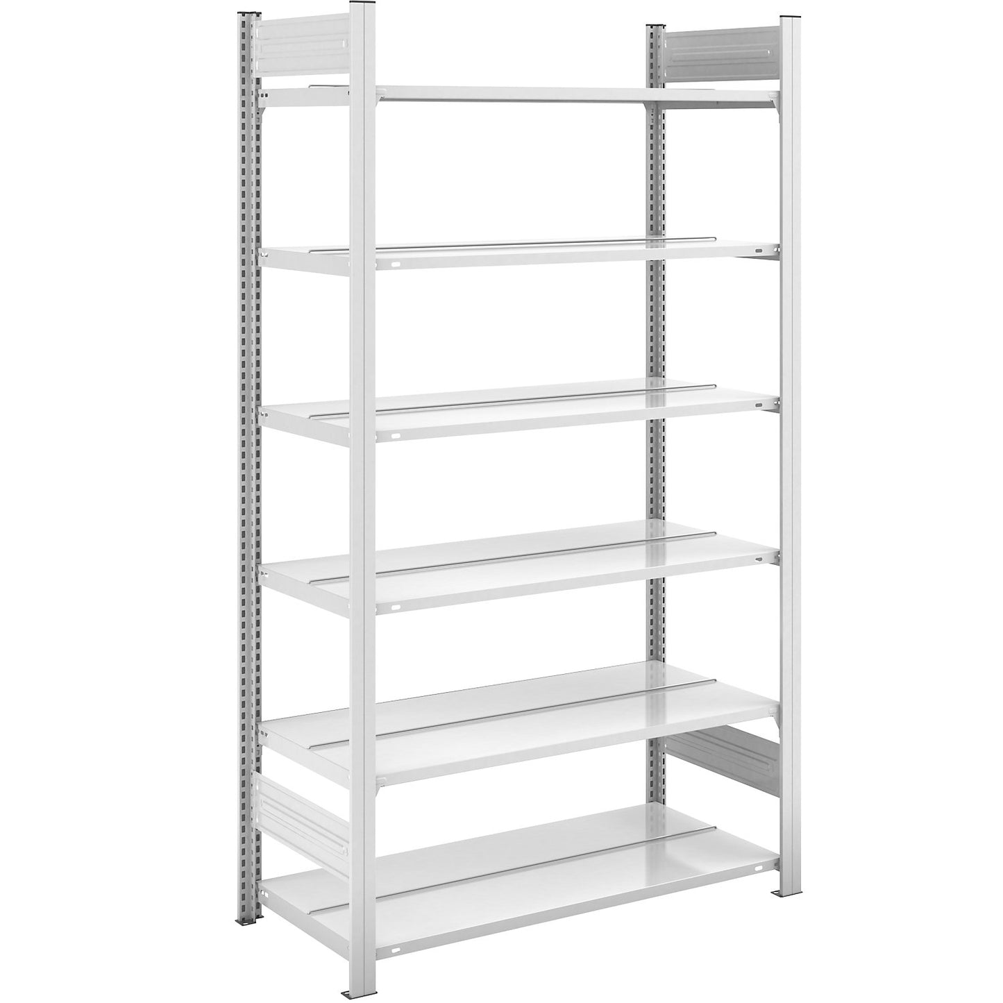Boltless filing shelf unit, RAL 7035, shelf height 2000 mm, double sided, standard shelf unit, WxD 1000 x 600 mm.
