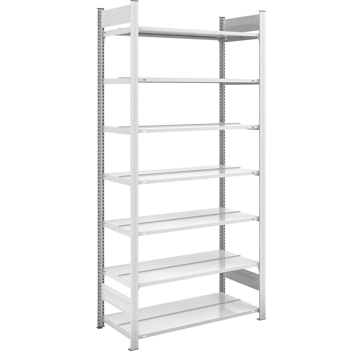 Boltless filing shelf unit, RAL 7035, shelf height 2350 mm, double sided, standard shelf unit, WxD 1000 x 600 mm.