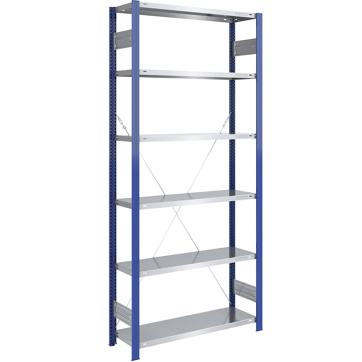 Boltless shelving unit, light duty, single-sided, HxWxD 2500 x 1000 x 400 mm, blue/zinc plated, standard shelf unit.