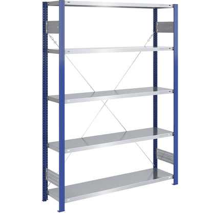 Boltless shelving unit, light duty, single-sided, HxWxD 2000 x 1300 x 400 mm, blue/zinc plated, standard shelf unit.